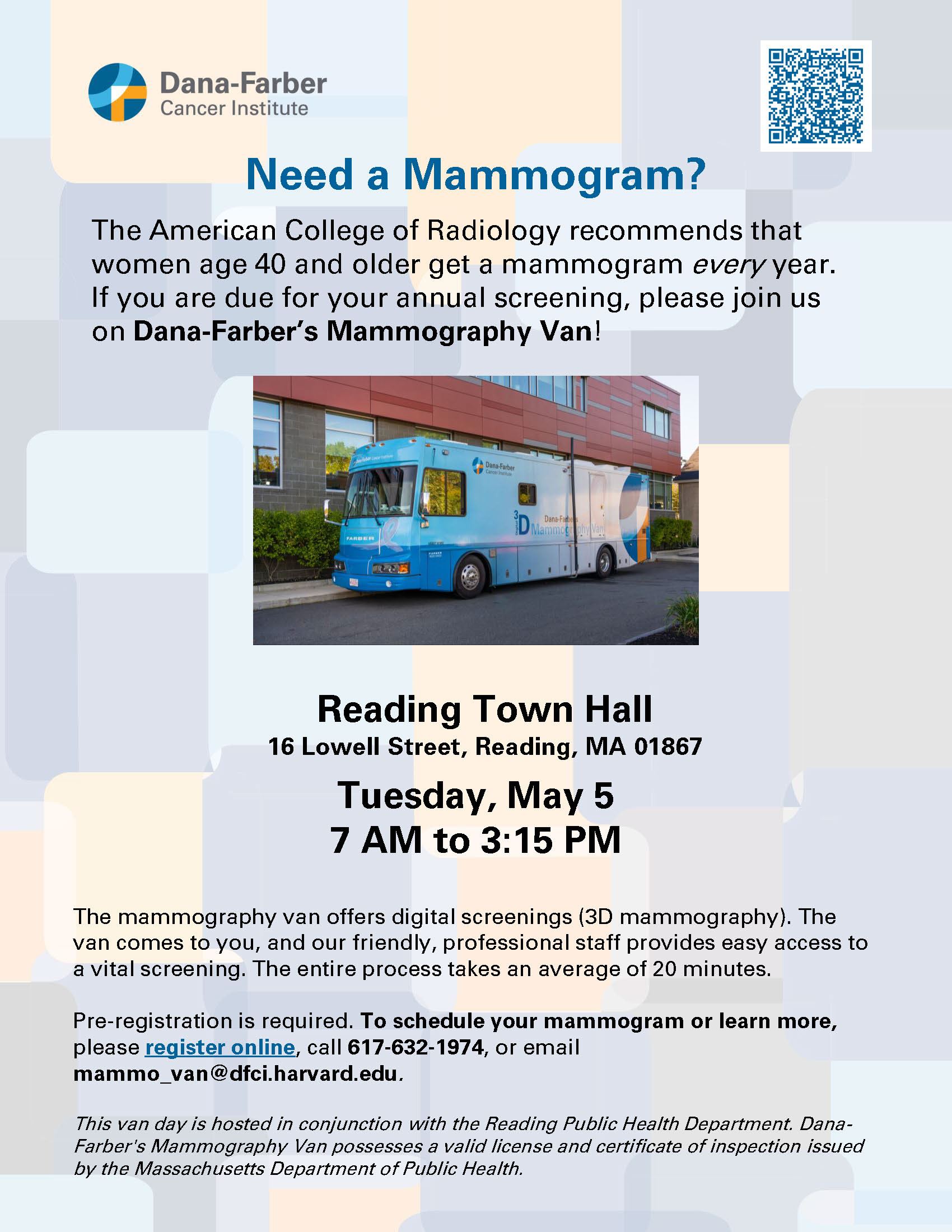 Reading Town Hall - Mammography Van Flyer (w. registration link) 2026
